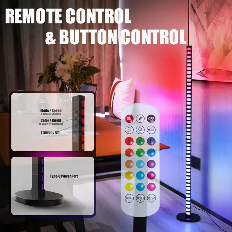 Slim black led music melody floor lamp living room rgb light