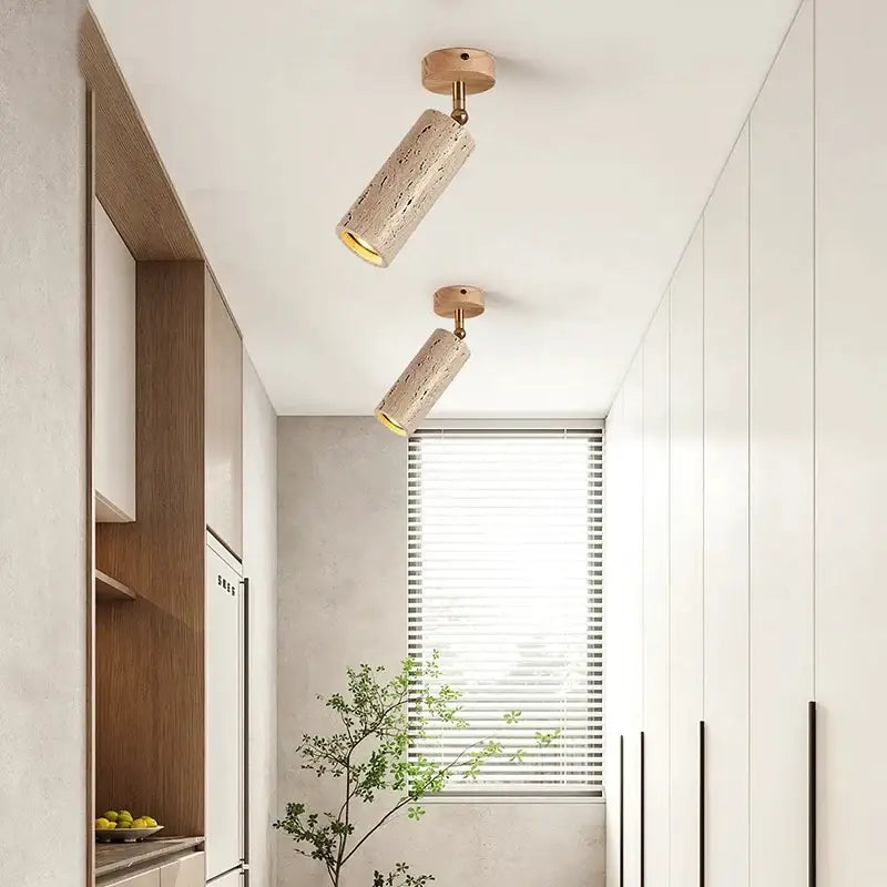 Rustic beige led natural stone spotlights walnut living room light