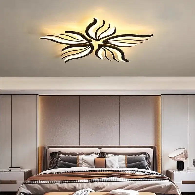 Modern black leaf panel ceiling light for living room