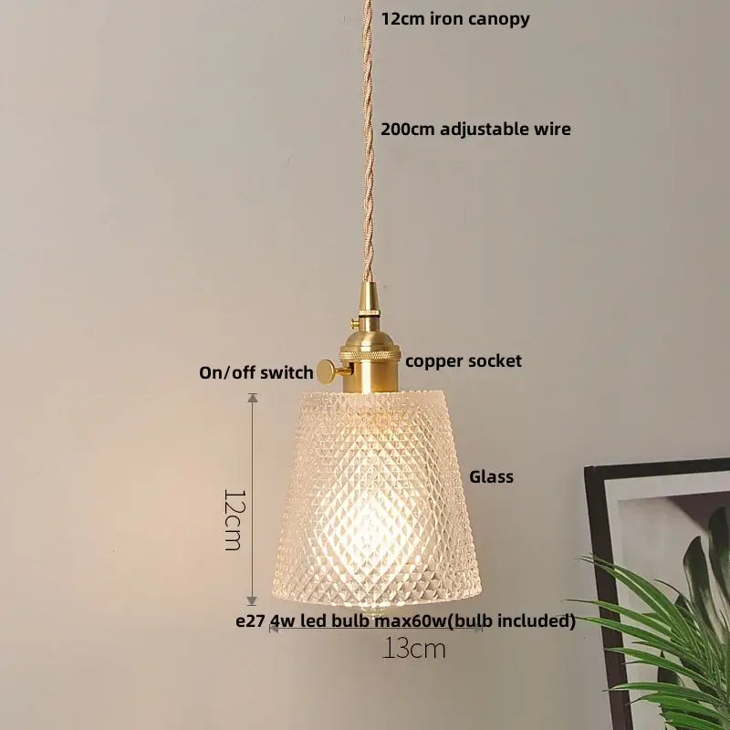 Mid century green glass and walnut led pendant lamp dining room