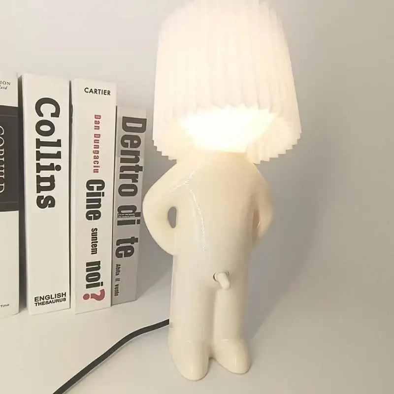 Whimsical beige and yellow ceramic pleats table lamp for bedroom