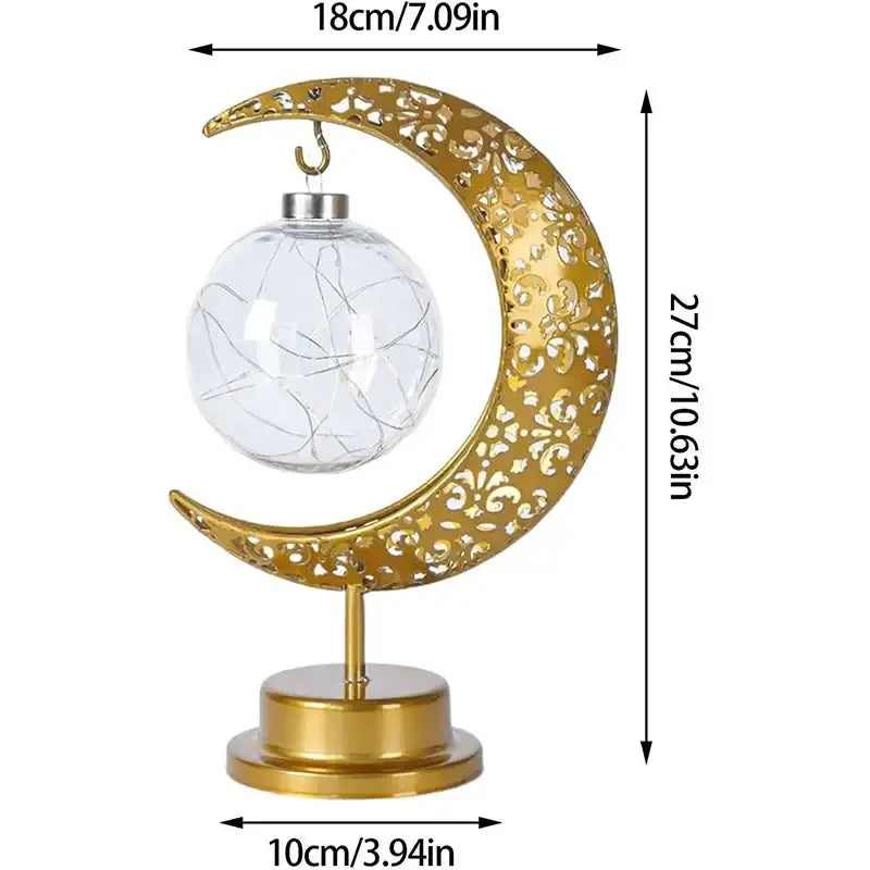 Golden filigree led ramadan moon table lamp bedroom decor