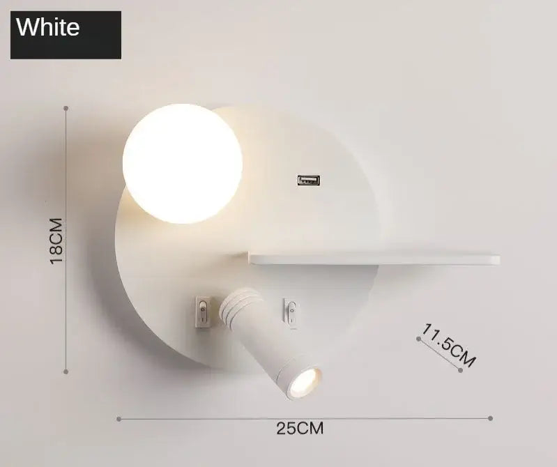Modern black & white decorbites led reading wall lamp bedroom storage