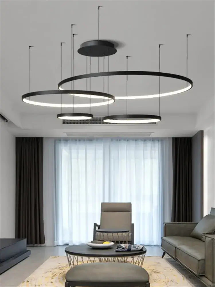 Modern black led ring chandelier living room pendant light