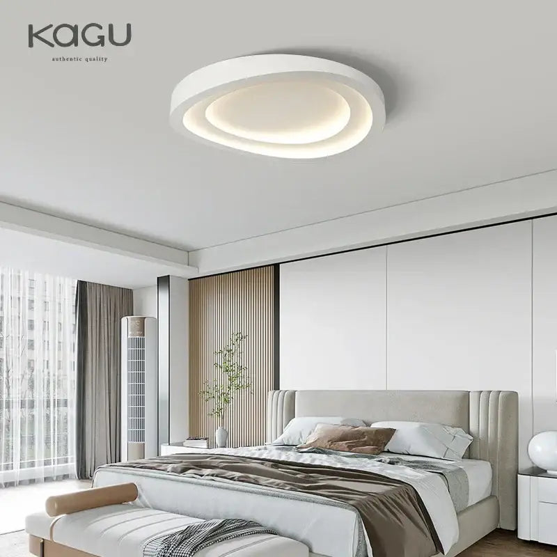 Modern white oval led round ceiling lamp living room remote dimming