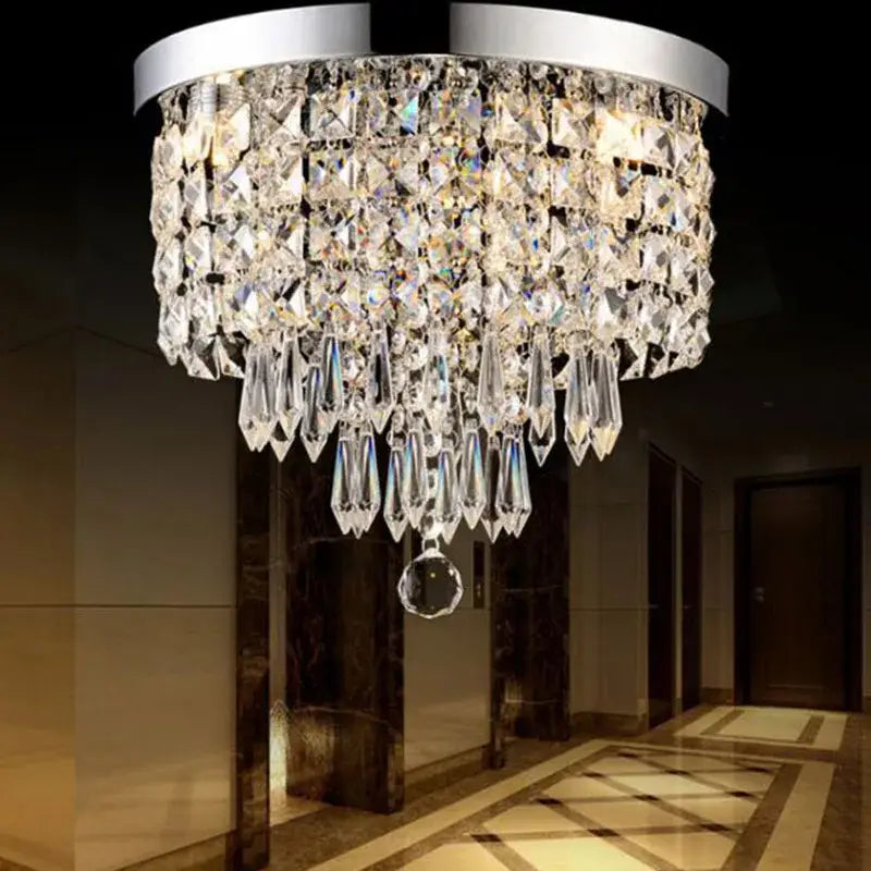 Crystal chrome led round ceiling light corridor droplet chandelier