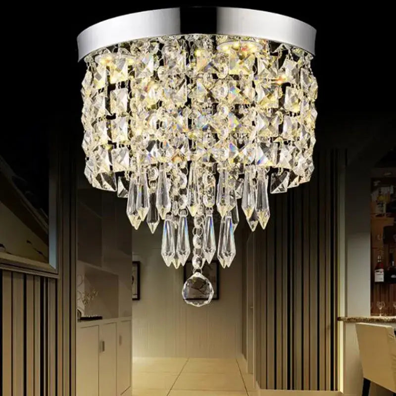 Crystal chrome led round ceiling light corridor droplet chandelier