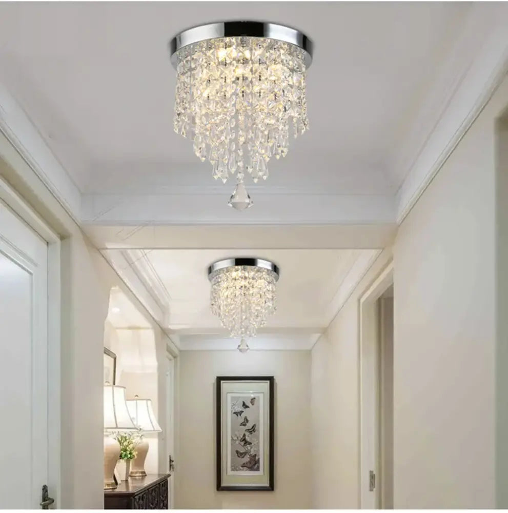 Modern chrome crystal led round ceiling light entrance lamp