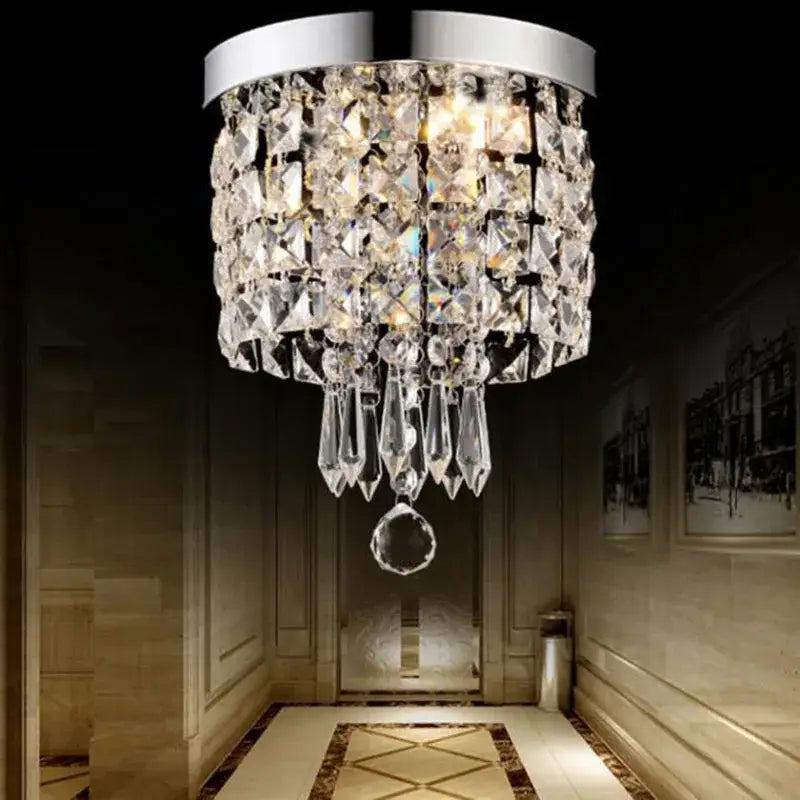 Modern chrome crystal led round ceiling light entrance lamp