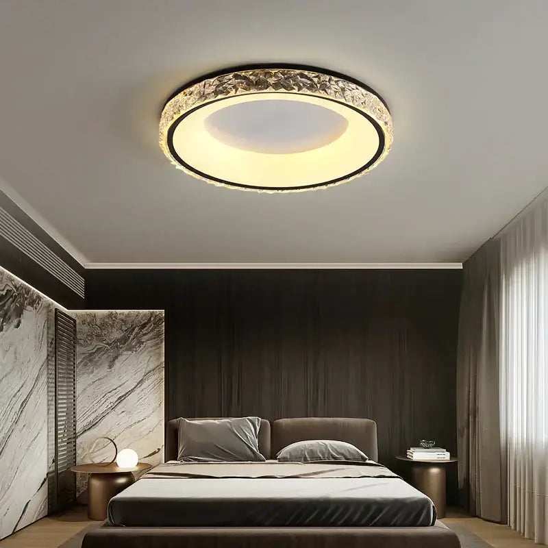 Modern textured crystal round ceiling light with remote control for bedroom