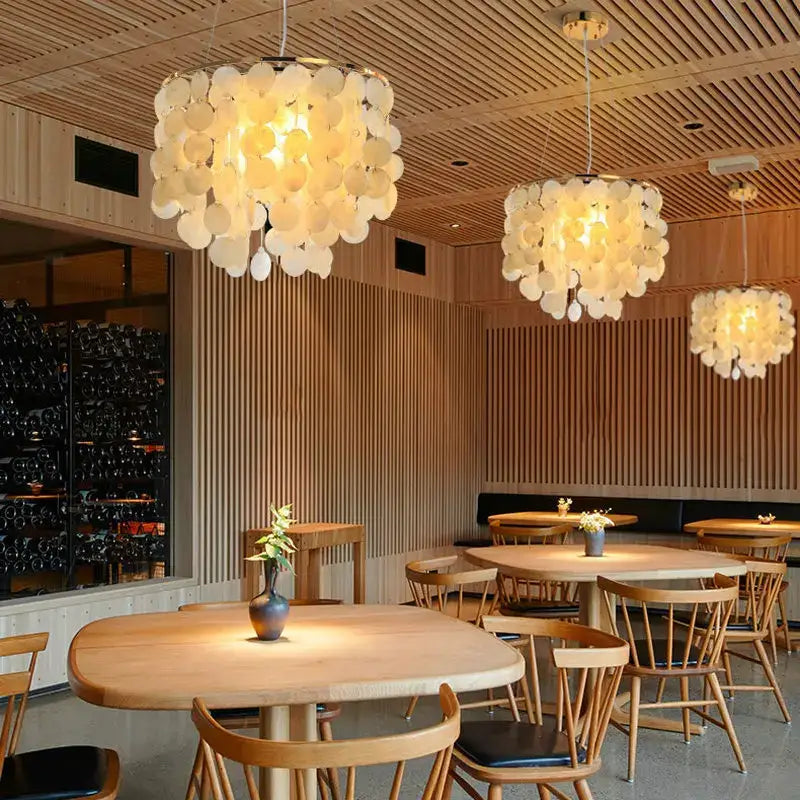 Modern gold led shell chandelier dining room tiered hanging light