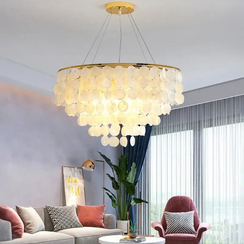 Modern gold led shell chandelier dining room tiered hanging light