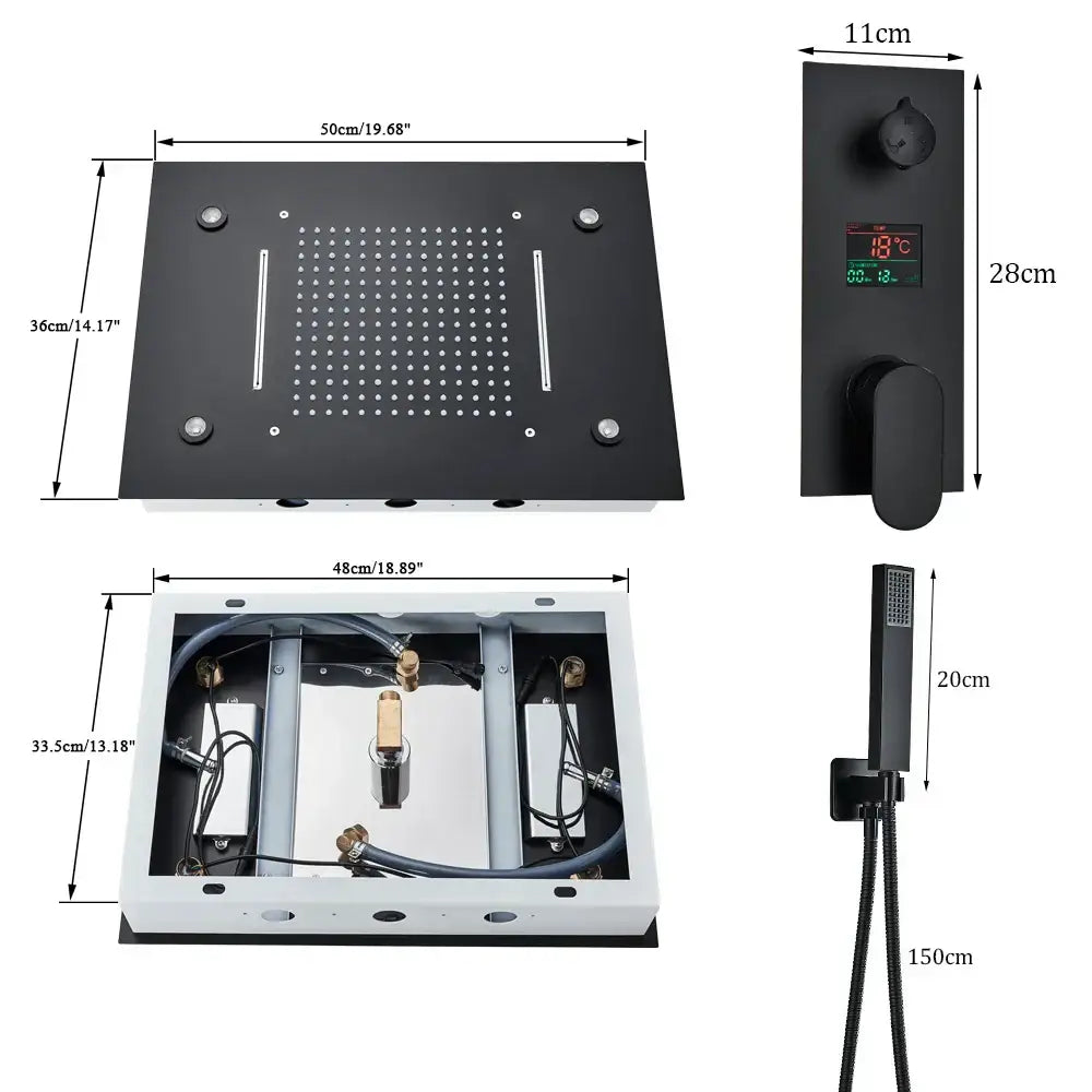 Modern black led shower faucet set bathroom rain waterfall system