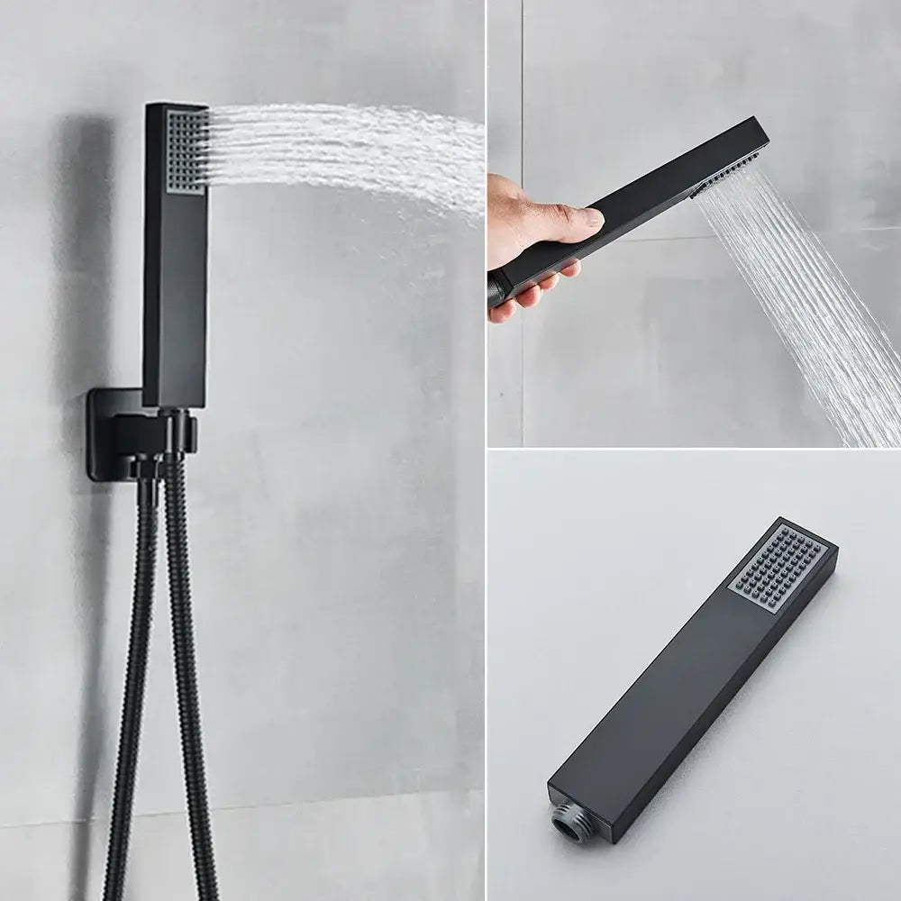Modern black led shower faucet set bathroom rain waterfall system