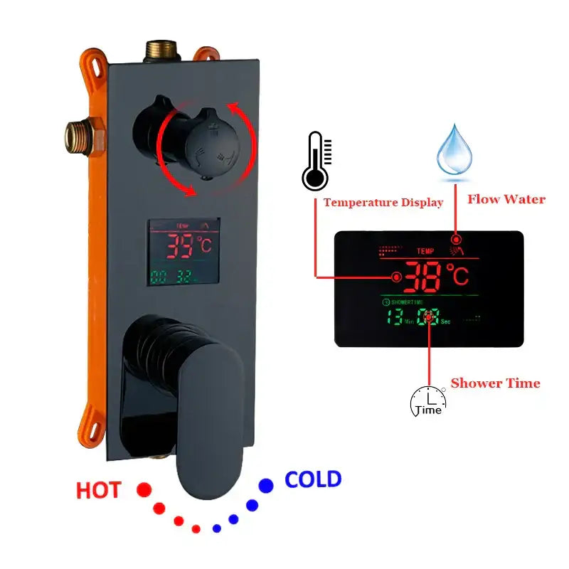 Modern black led shower faucet set bathroom rain waterfall system