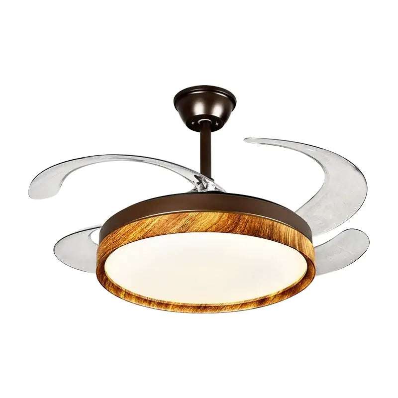 Modern wood and silver ceiling fan light bedroom remote control