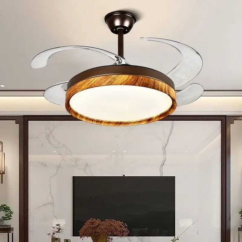 Modern wood and silver ceiling fan light bedroom remote control