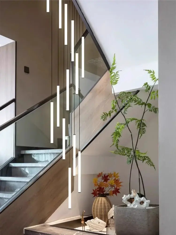 Modern black led spiral staircase ceiling chandelier for living room
