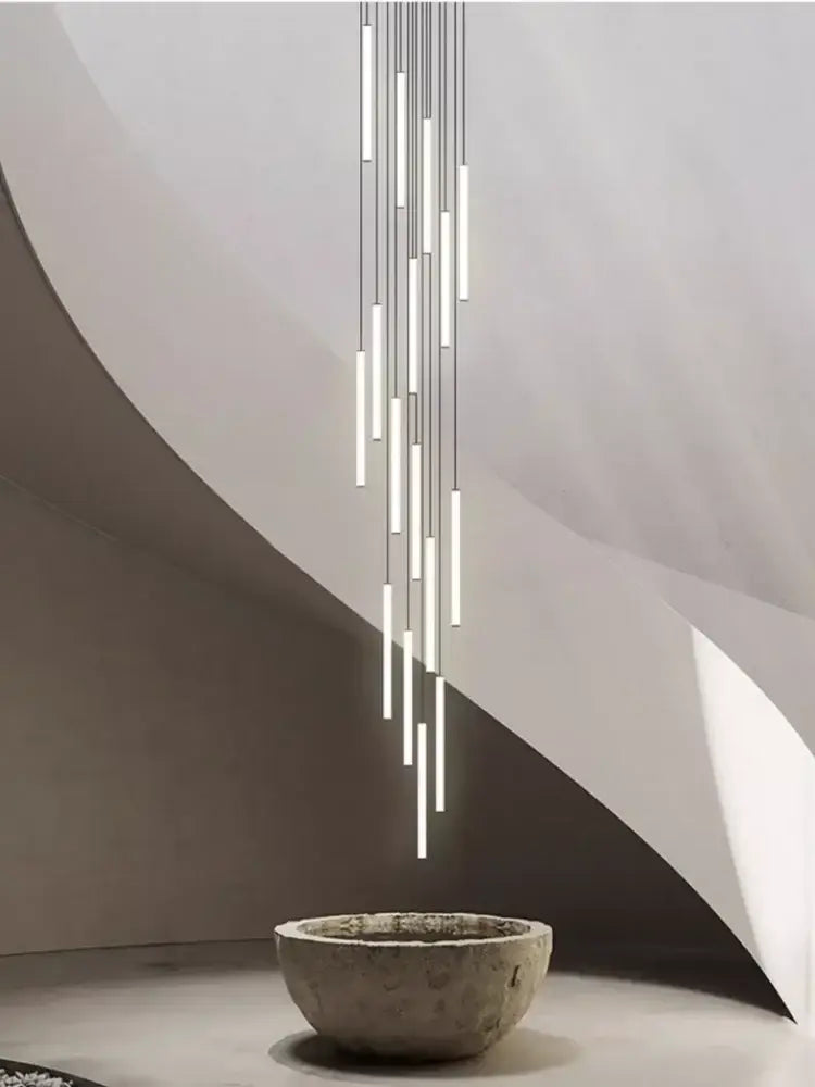 Modern black led spiral staircase chandelier dining room light