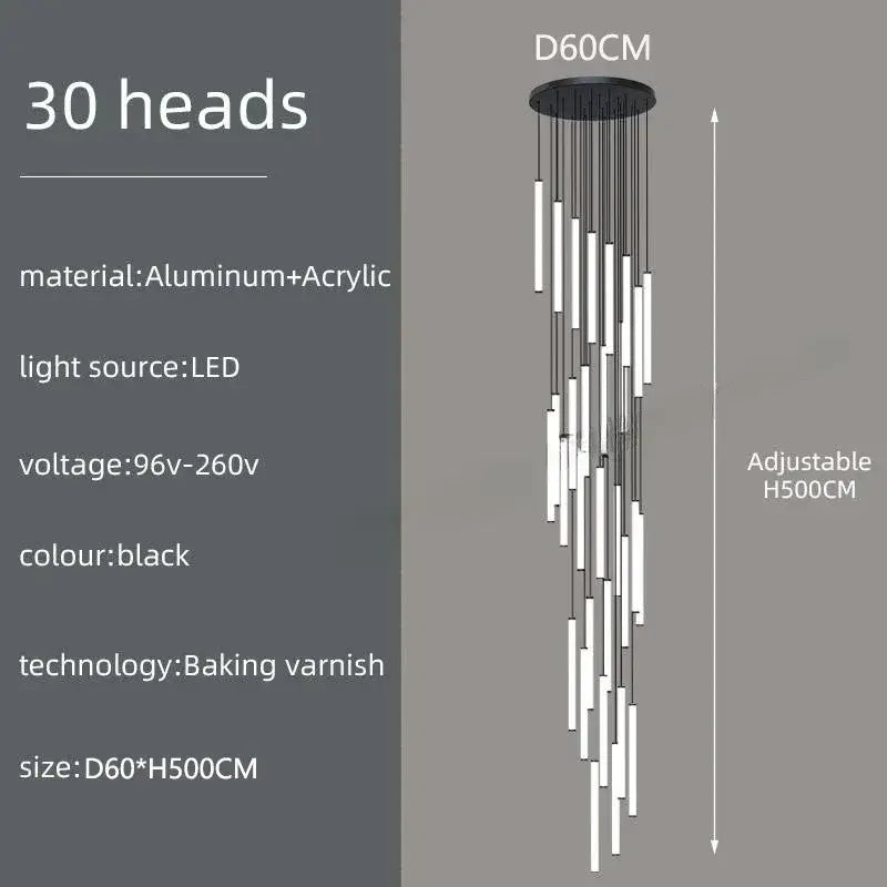 Modern black led spiral staircase chandelier – living room light