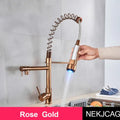 Matte black led spring kitchen faucet with dual swivel spout
