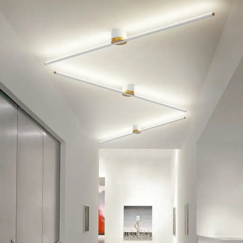 Modern white & gold led strip ceiling light living room ambience