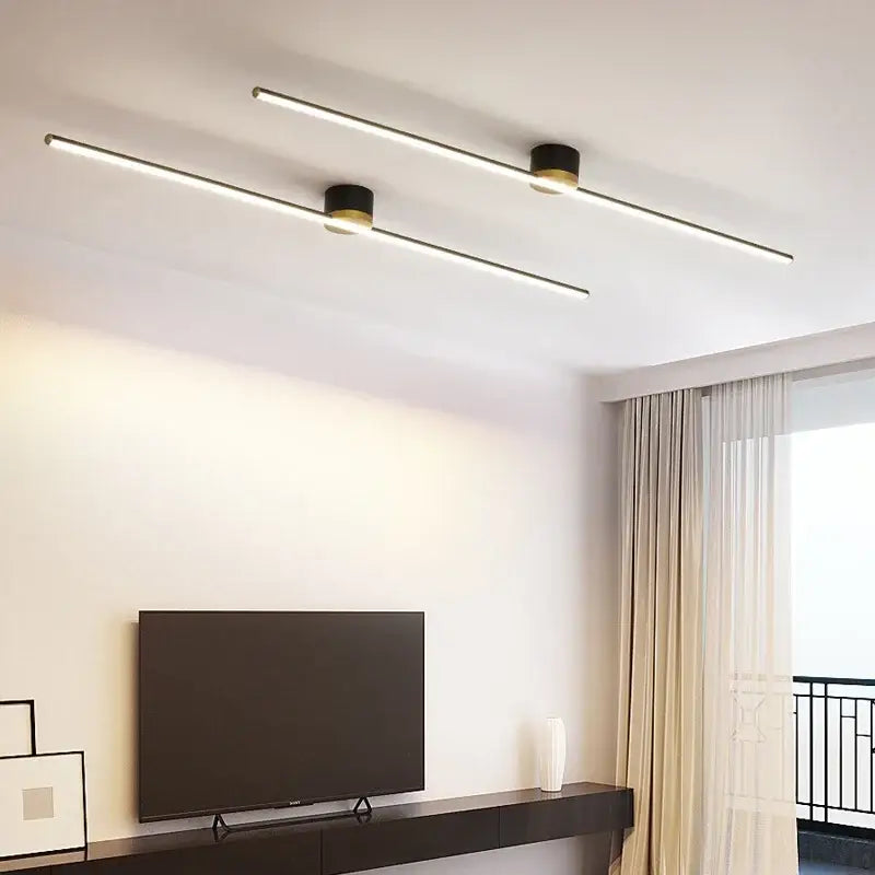 Modern white & gold led strip ceiling light living room ambience