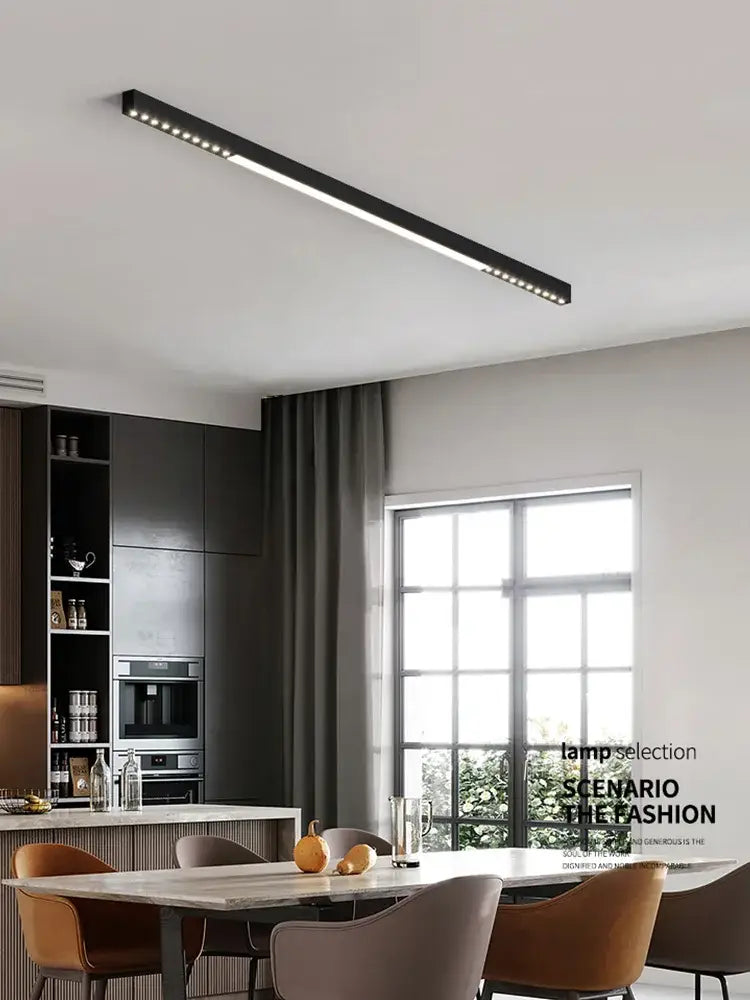 Modern black linear surface mounted ceiling light living room