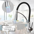 Modern stainless steel led swivel kitchen faucet with pull down hose