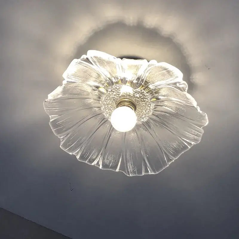 Modern amber lotus glass led ceiling light bedroom copper base