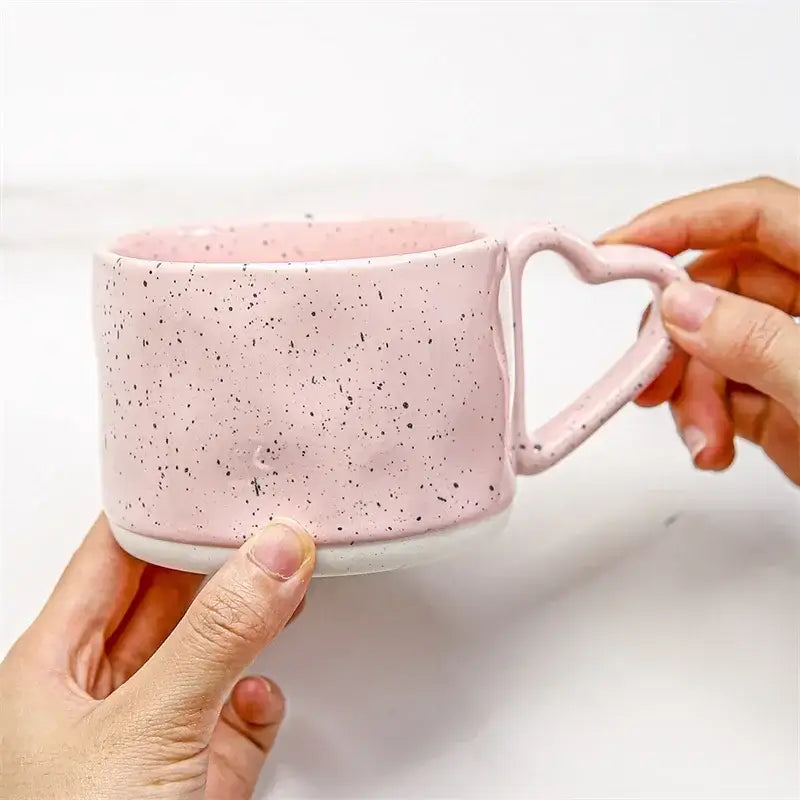 Pink speckled love handle ceramic cup kitchen breakfast mug