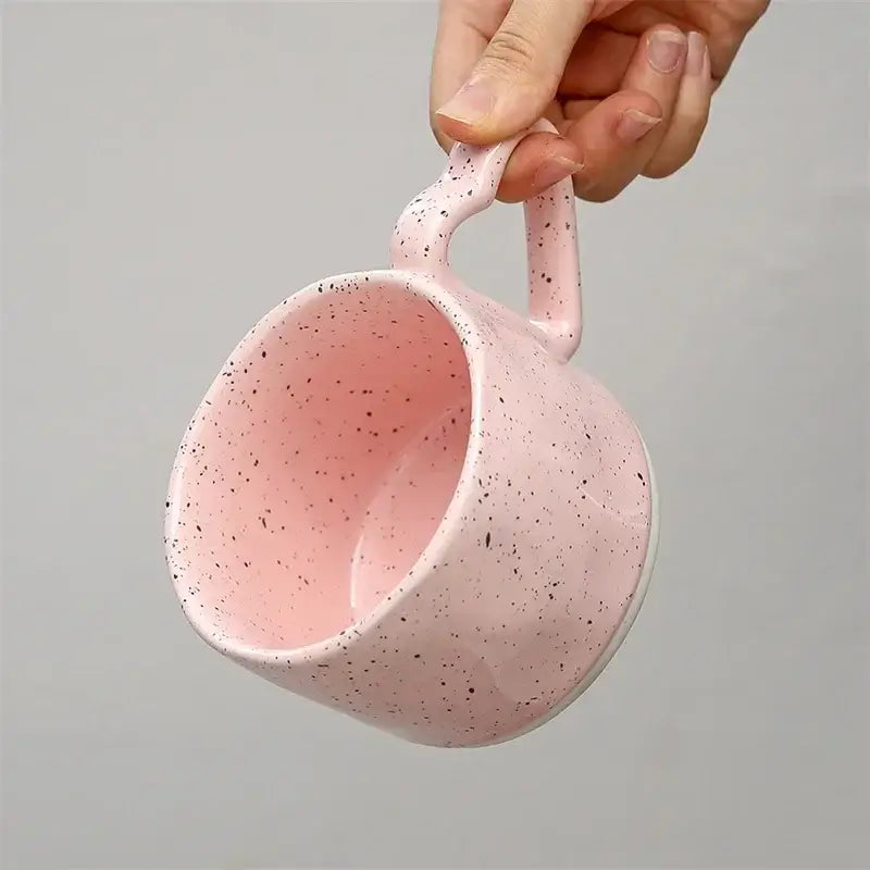 Pink speckled love handle ceramic cup kitchen breakfast mug