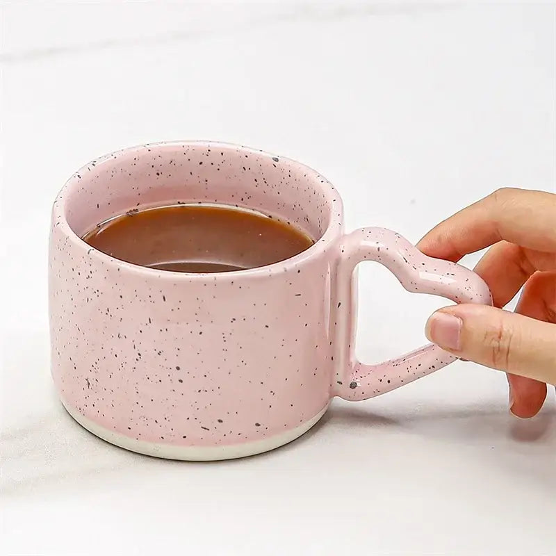Pink speckled love handle ceramic cup kitchen breakfast mug