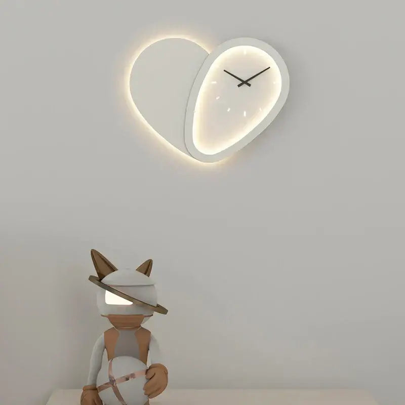 Modern white heart shaped clock wall lamp bedroom led lighting