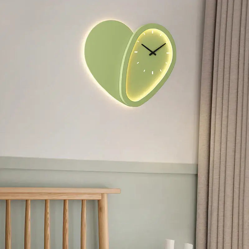 Modern white heart shaped clock wall lamp bedroom led lighting
