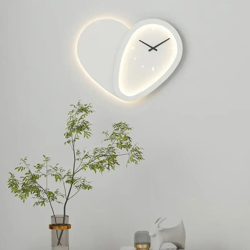 Modern white heart shaped clock wall lamp bedroom led lighting