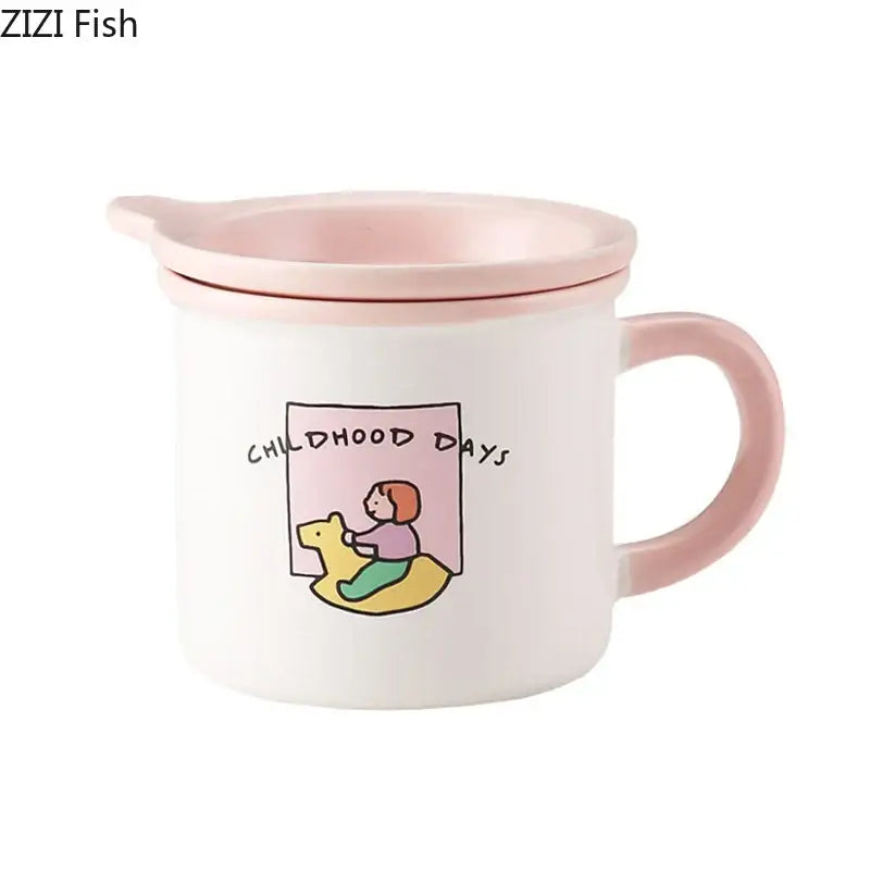 Decorbites lovers cartoon pattern porcelain mug with lid dining room