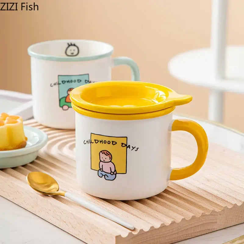 Decorbites lovers cartoon pattern porcelain mug with lid dining room