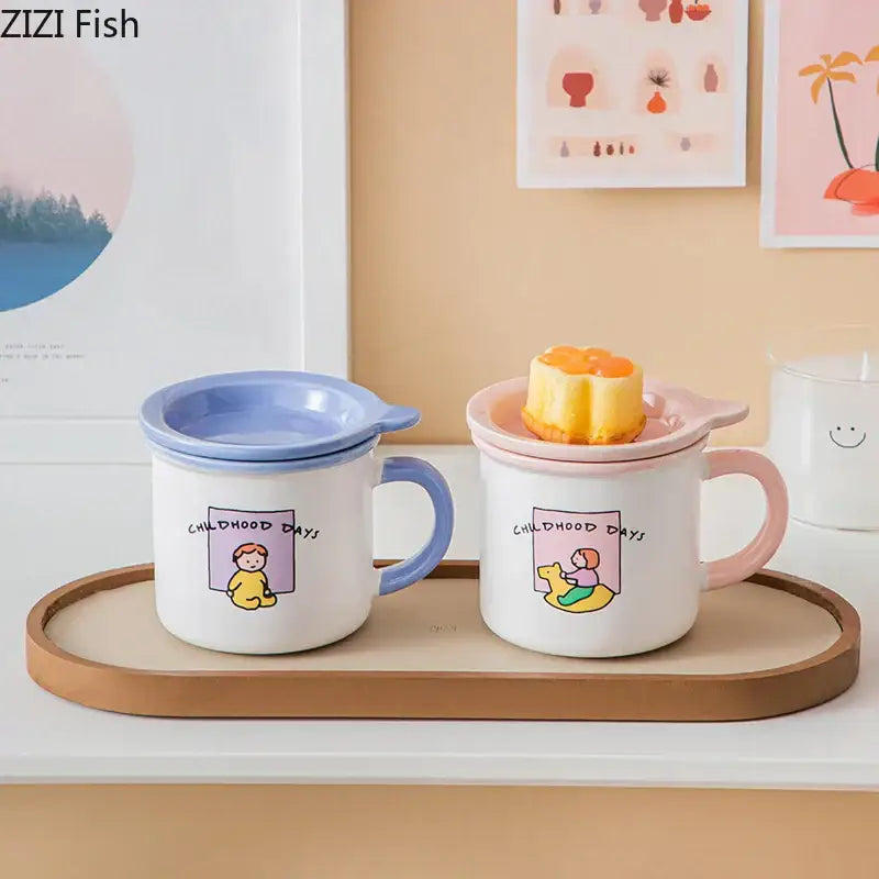 Decorbites lovers cartoon pattern porcelain mug with lid dining room