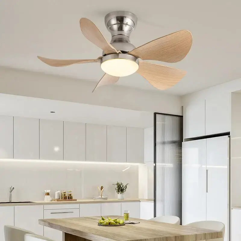 Modern low floor dc motor ceiling fan with light for living room