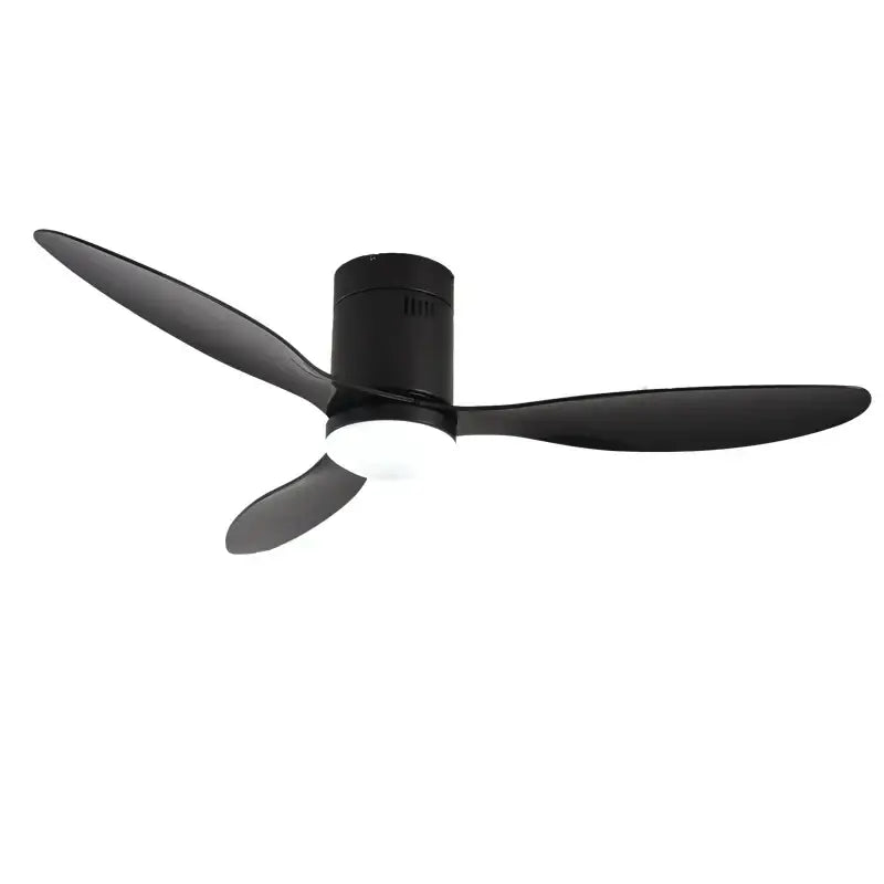 Modern black low floor ceiling fan with remote control bedroom light