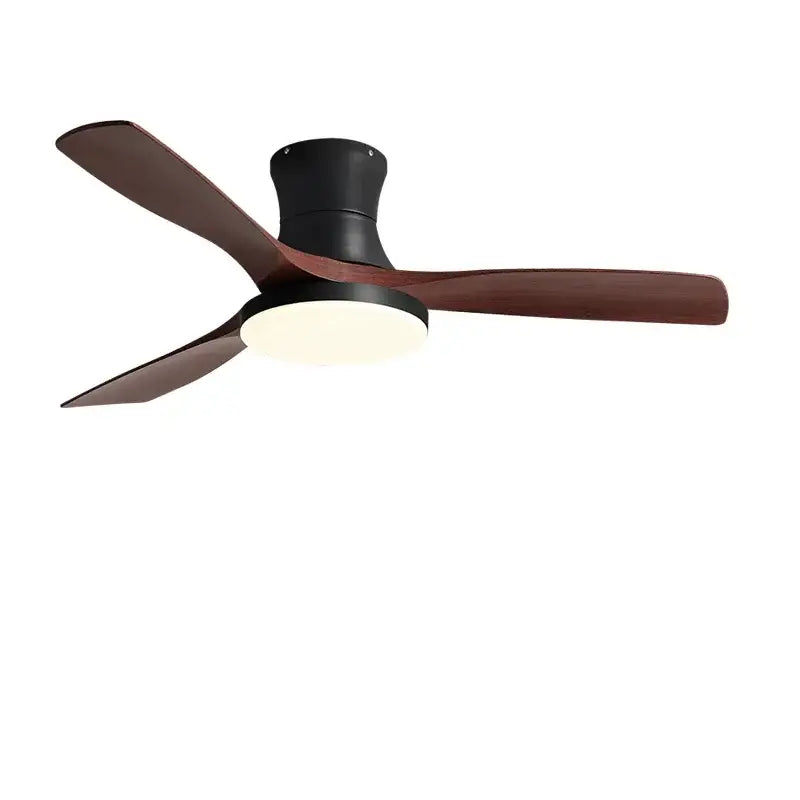 Modern black and dark wood low profile ceiling fan bedroom light