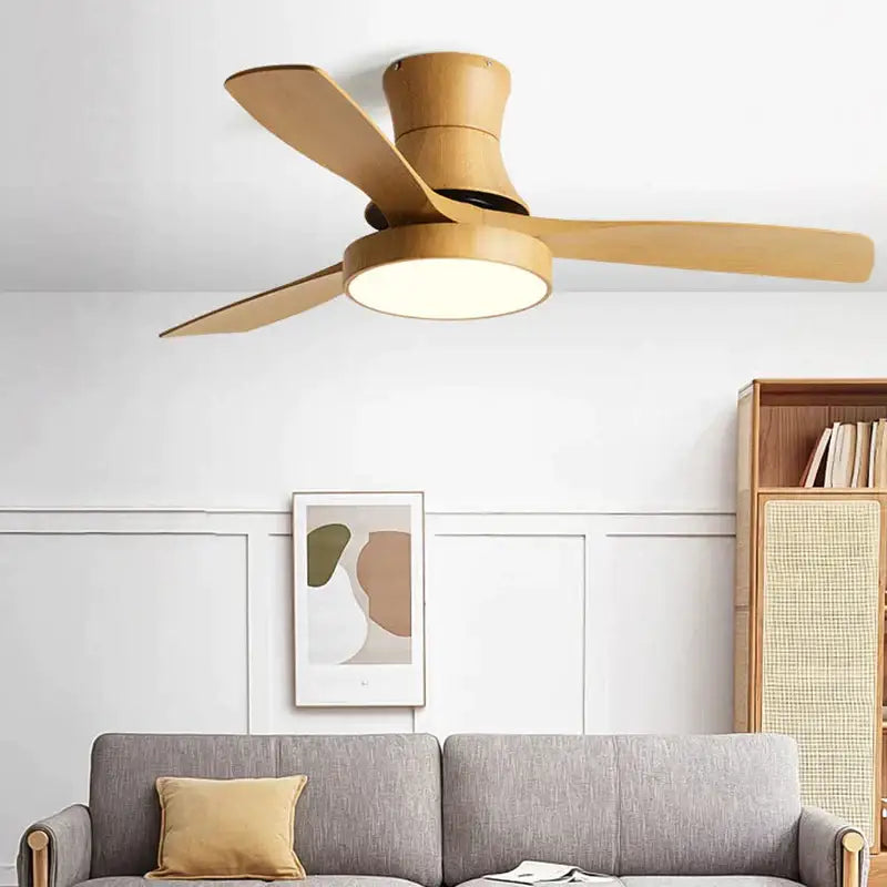 Modern green & wood low profile ceiling fan bedroom light