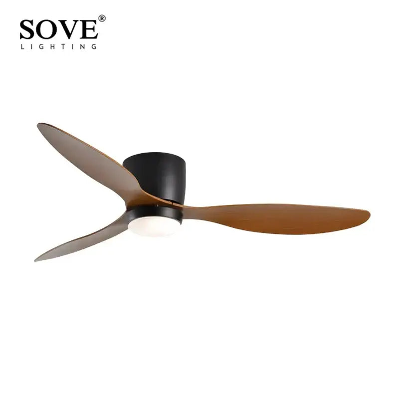 Modern black and wood low profile ceiling fan bedroom remote control