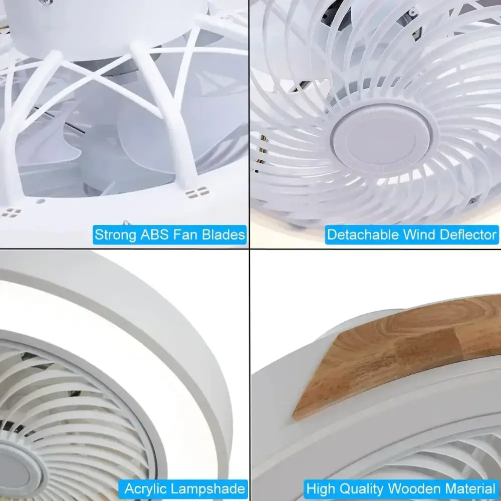 Modern gray & wood low profile ceiling fan bedroom led light