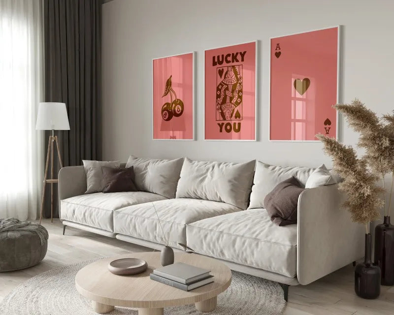 Retro beige and brown wall art posters set living room decor