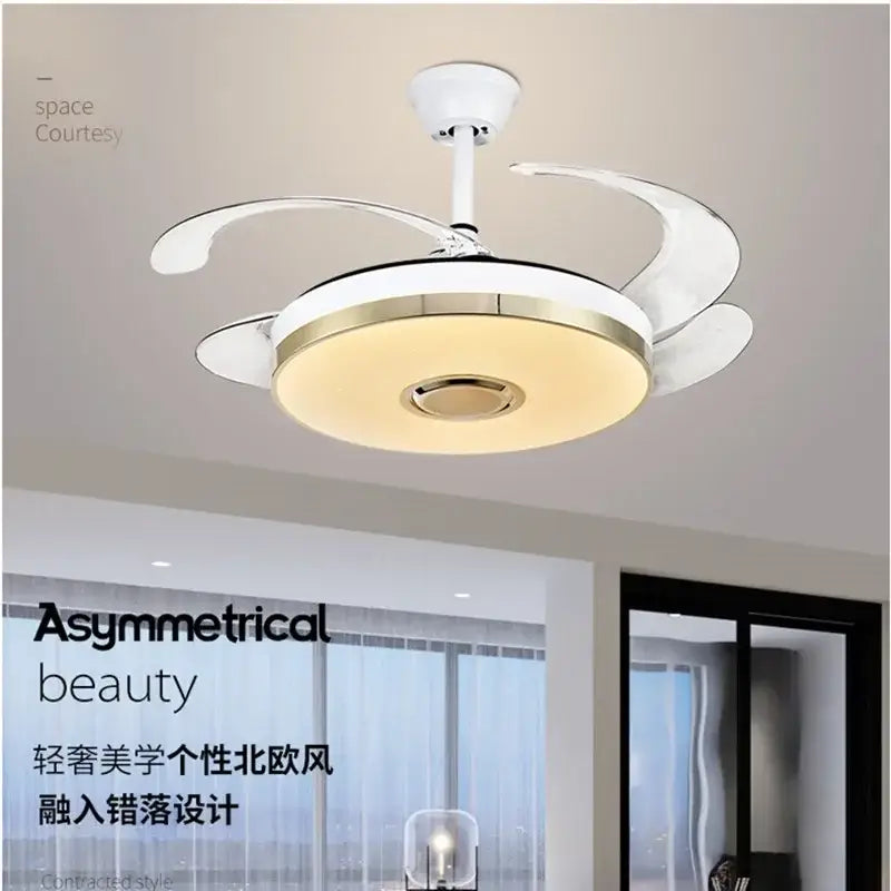 Modern white light ceiling fan with bluetooth speaker bedroom