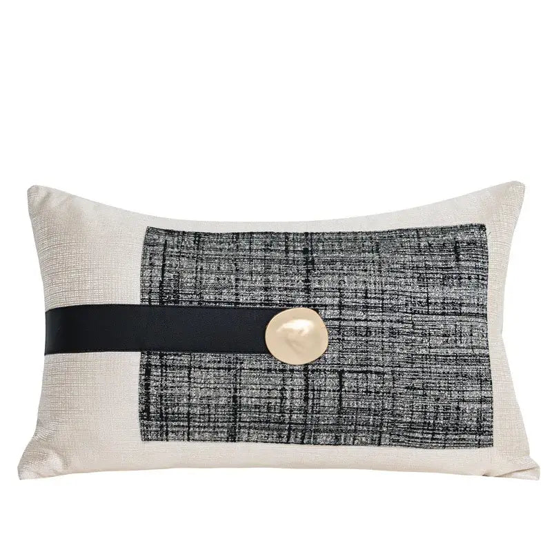 Cream luxe flannelette leather patchwork cushion cover living room