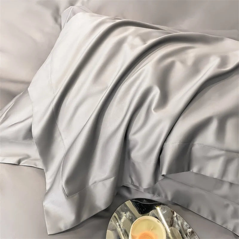 Luxurious gray satin duvet cover set bedroom stitched bedding
