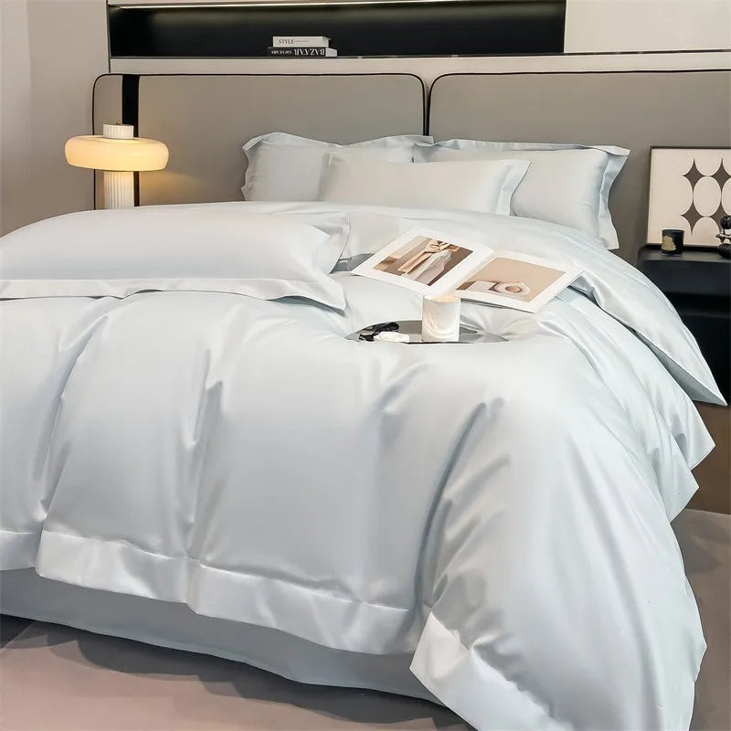 Luxurious gray satin piece duvet cover bedroom bedding set